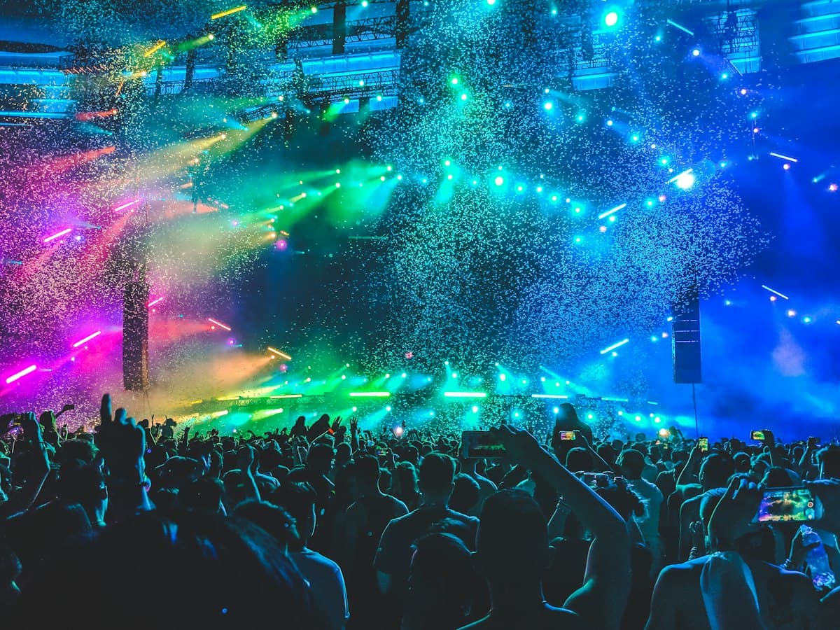 Concert crowd under stage lights